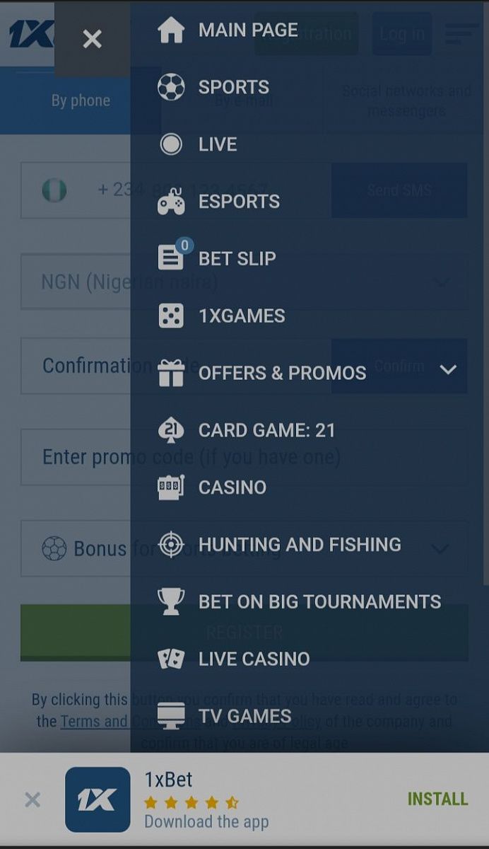  1xBet Nigeria mobile version