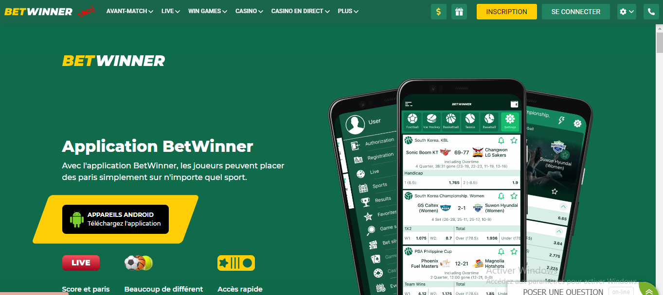 Image montrant l’interface du site de parie Betwinner