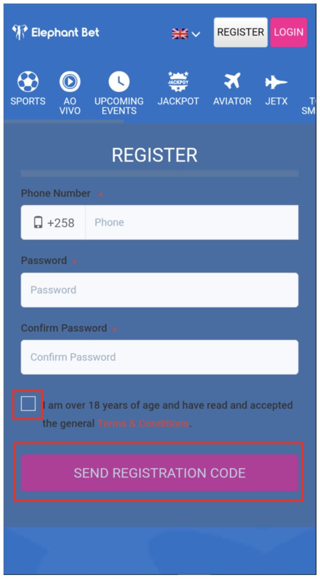 Como fazer registo na Elephant Bet? - passo 3