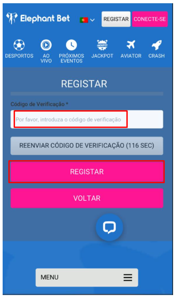 Código de verificação da Elephant Bet Moçambique
