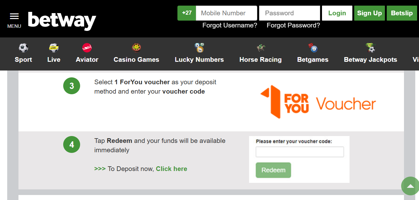 Betway South Africa 1 for You Voucher Deposit