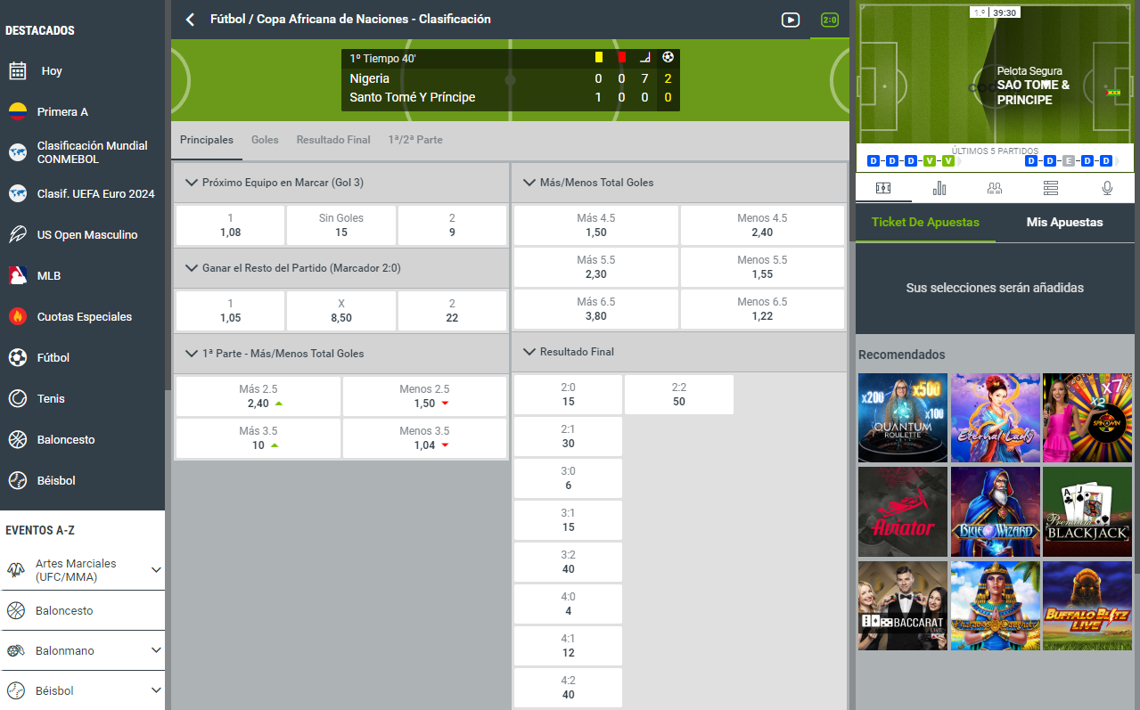 Sección de Apuestas en Vivo de Codere Colombia