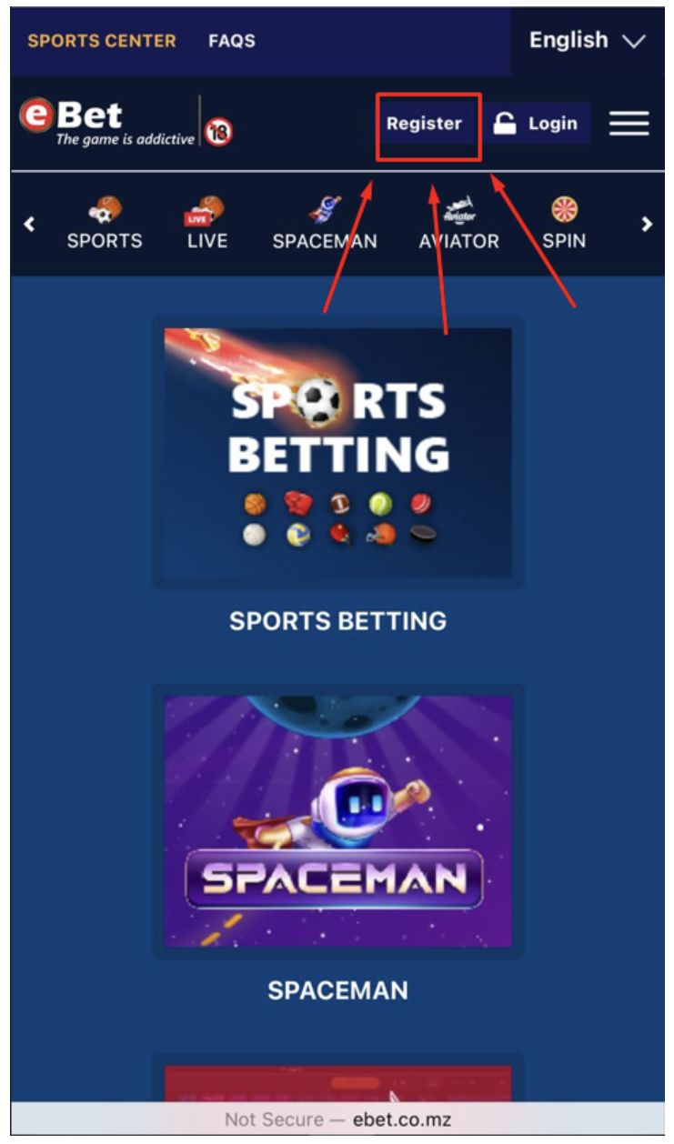 Como se registar na eBet? – passo 1
