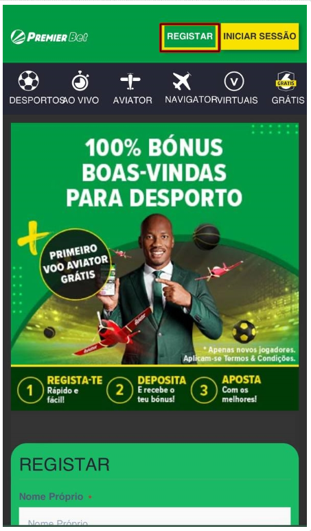 Botão do registo da Premier Bet Moçambique