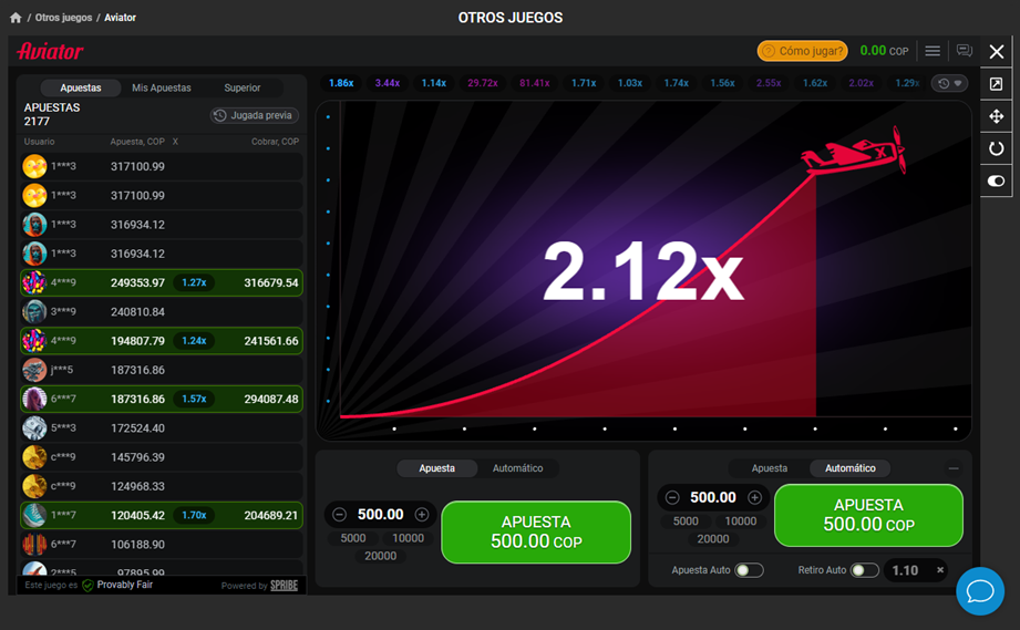 Ronda de juego en Megapari Aviator