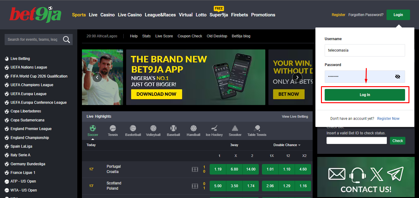 Image of Bet9ja Desktop Login