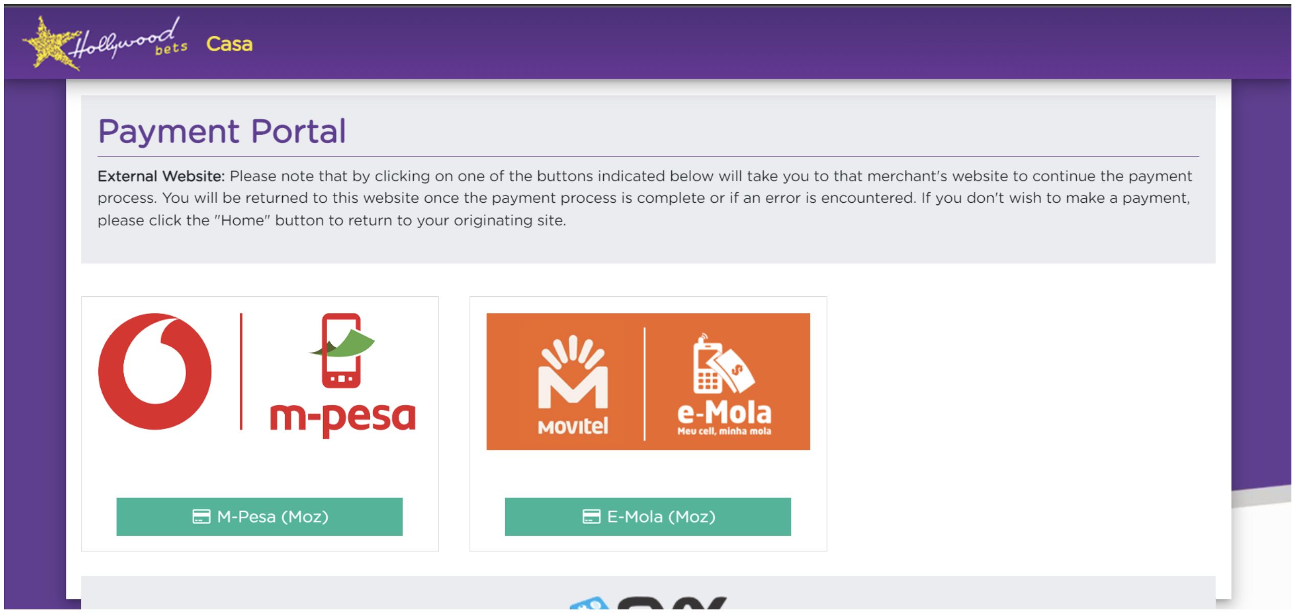 Carteiras móveis para depósito da Hollywoodbets Moçambique