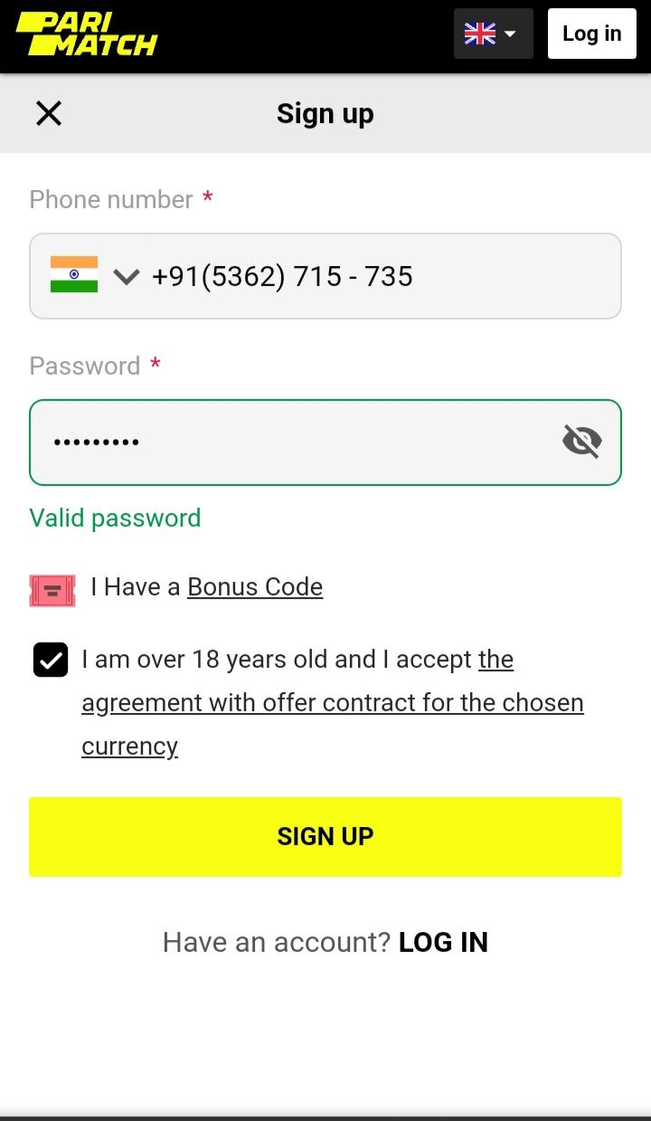 Parimatch India Registration