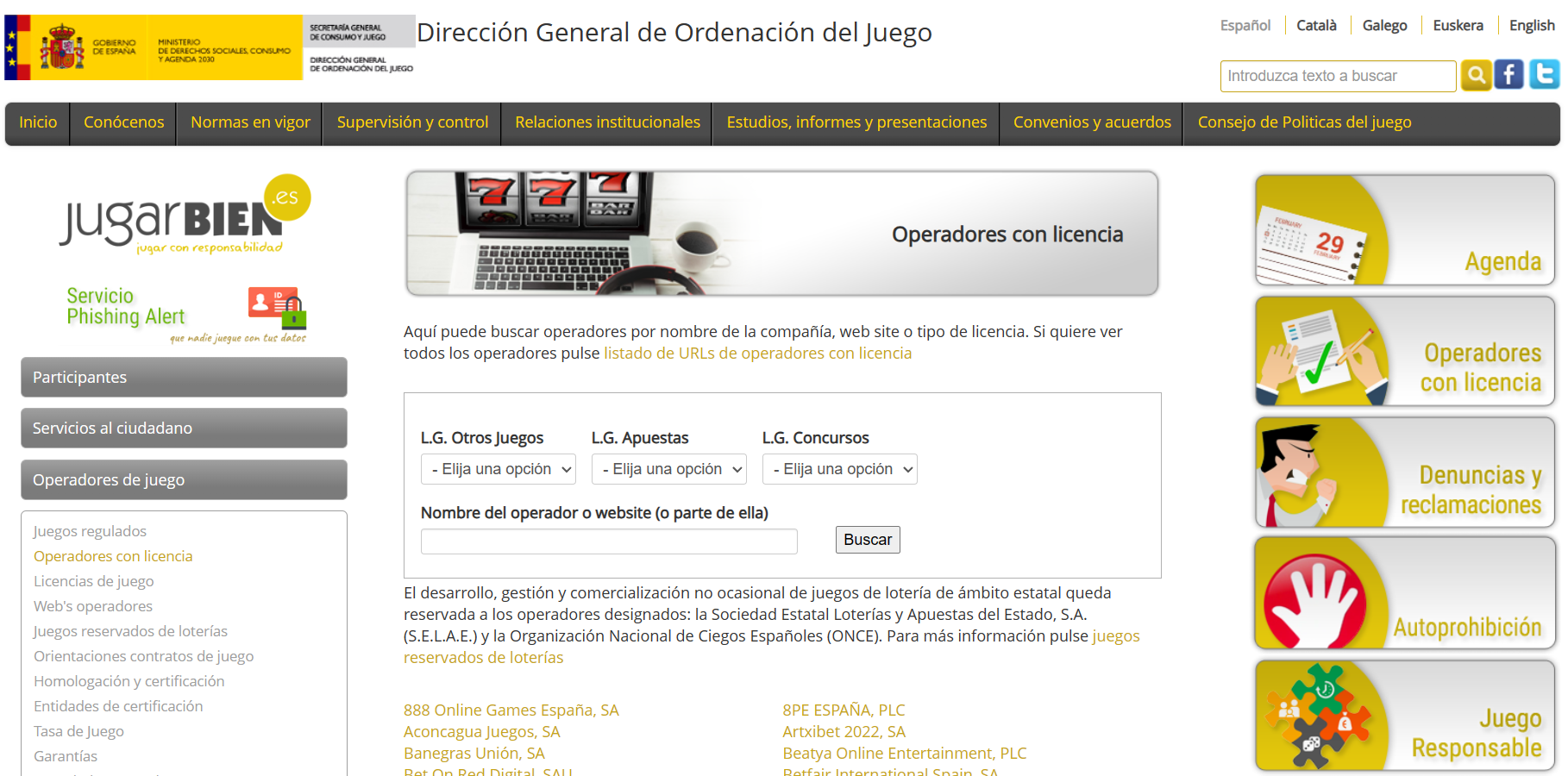 Web de la dirección general de ordenación del juego de españa