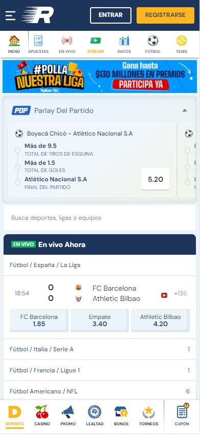 Screenshots de la app de RUSHBET COLOMBIA