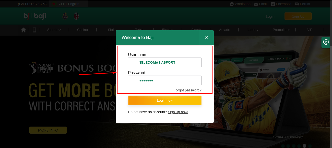 Image for Baji Live login button