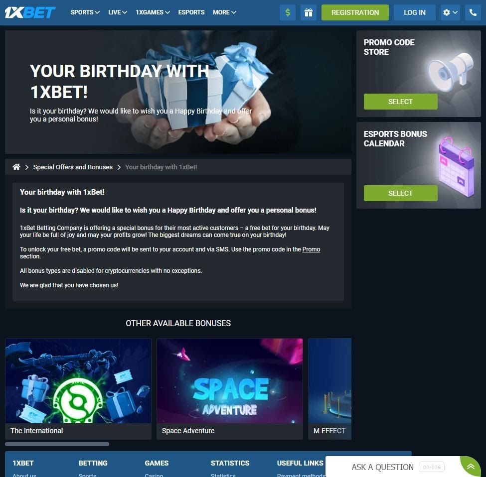 Screenshot of 1xBet site