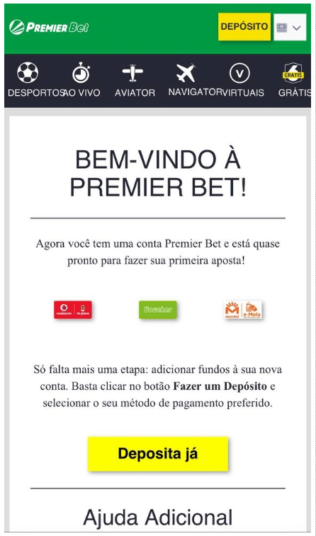 Mensagem de boas-vindas da Premier Bet Moçambique