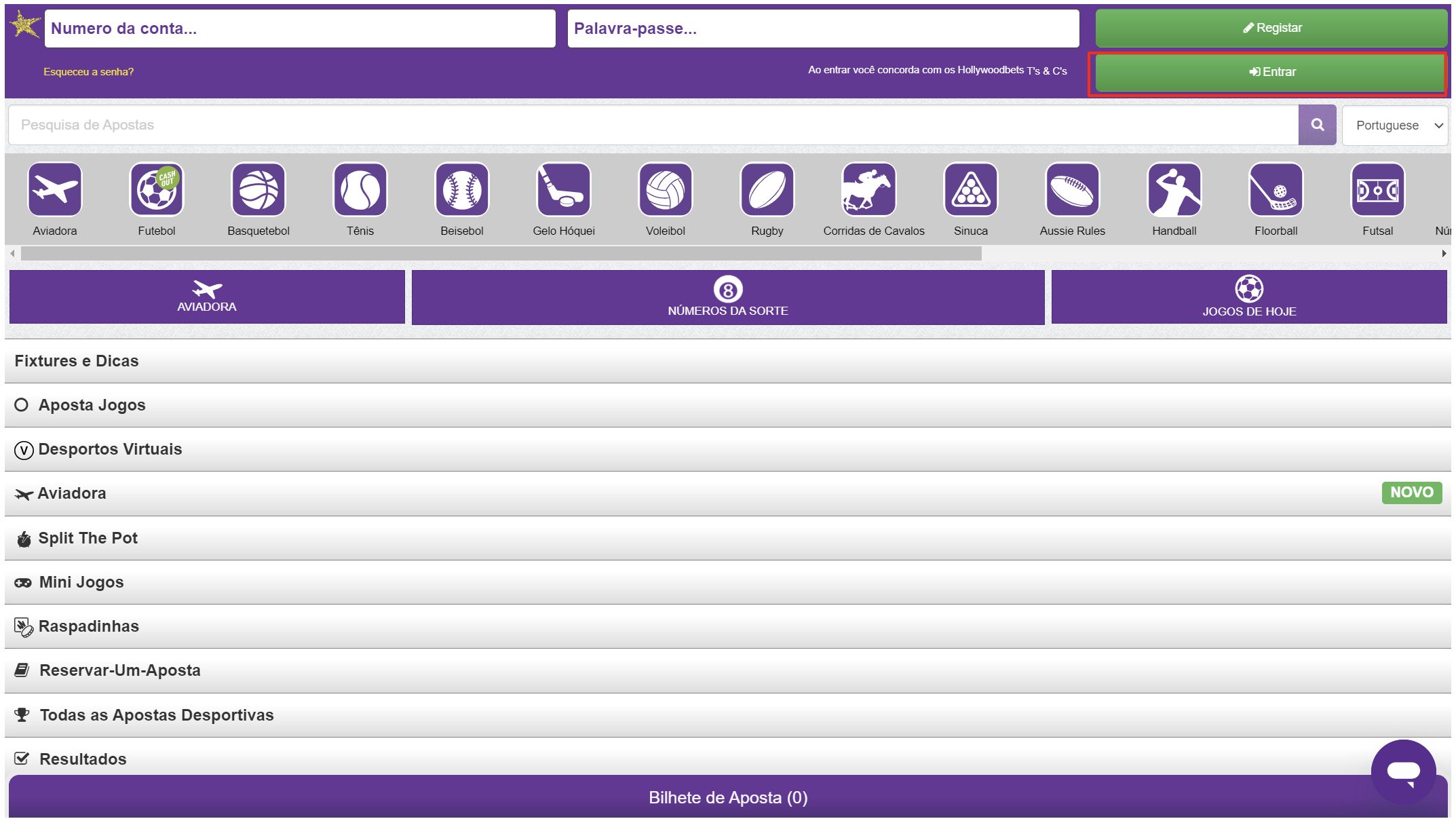 Página inicial da Hollywoodbets versão desktop
