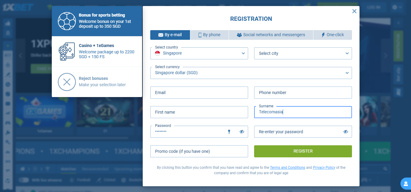 1xBet Registration