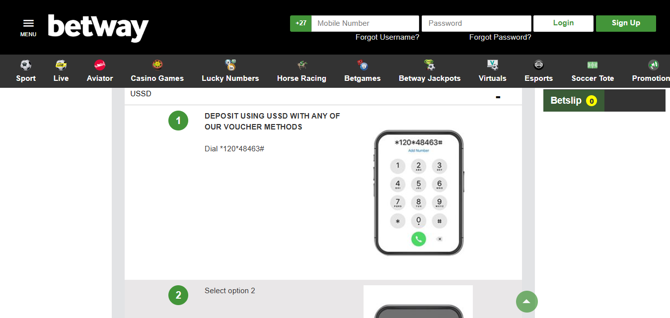 Betway South Africa USSD Deposit