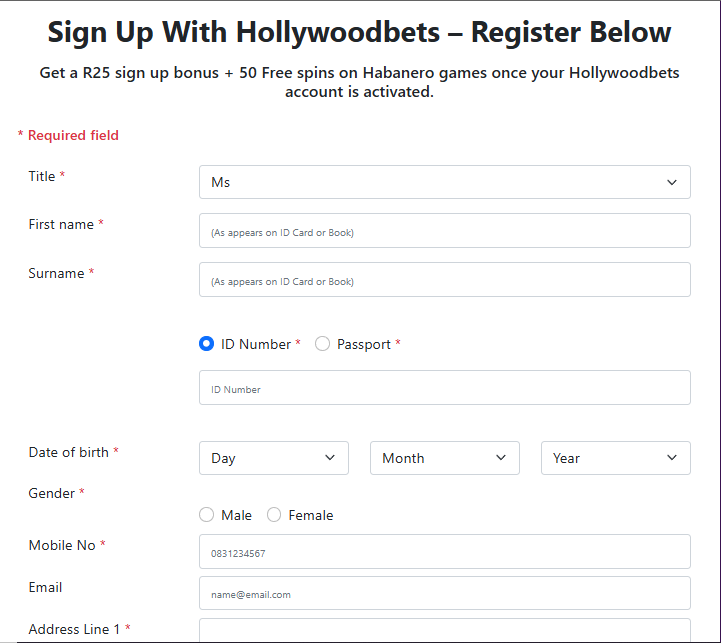 Register at Hollywoodbets