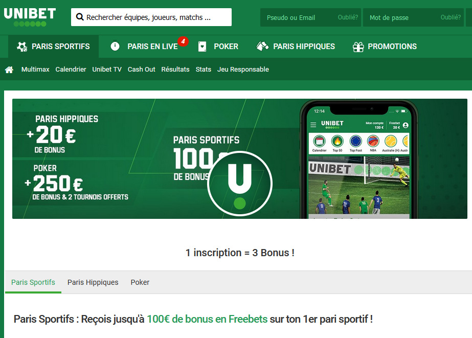 Le bonus de bienvenue d’Unibet