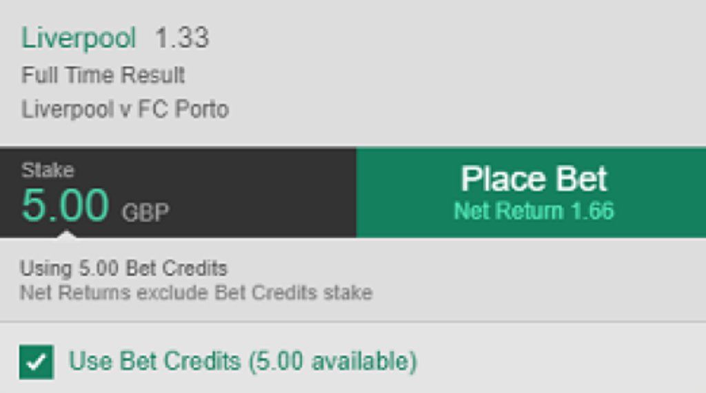 Image of Bet365 bet credits bet slip