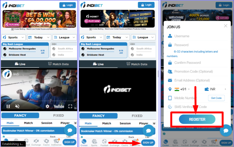 Account in Indibet Android App