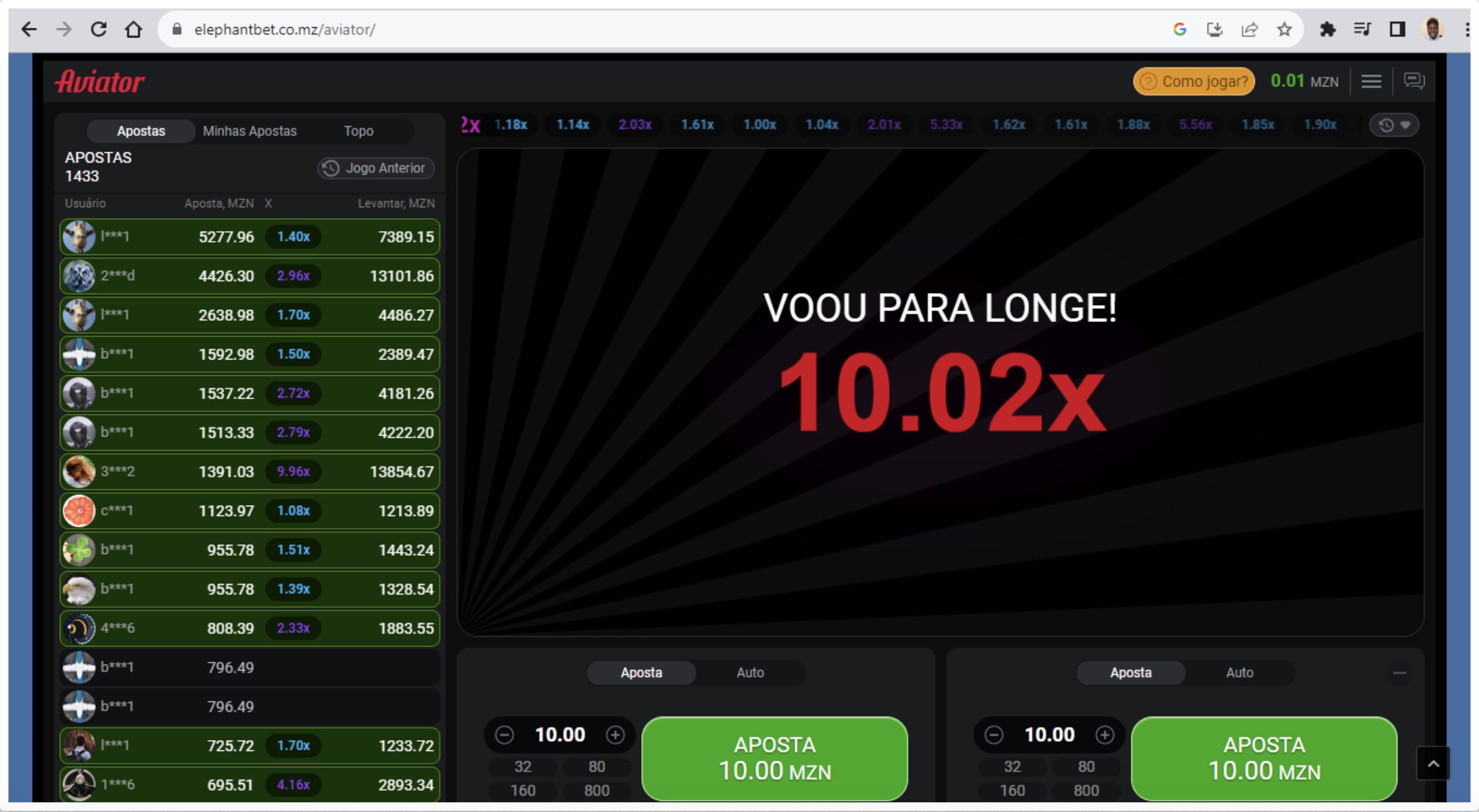 Aviator da Elephant Bet Desktop