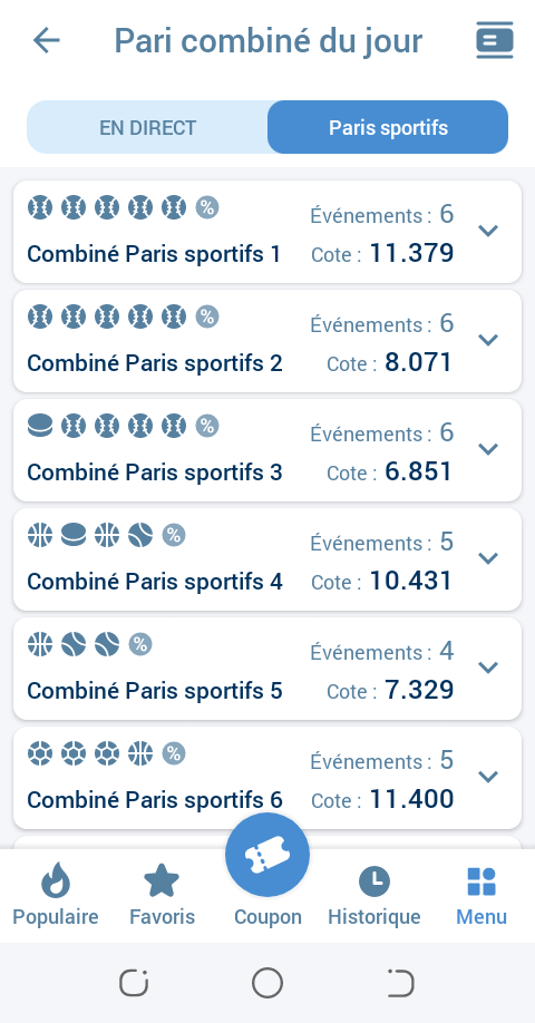 Exemples des Marchés Sportifs/Paris Disponibles