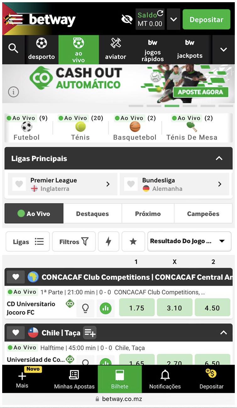  Jogos ao Vivo na Versão Mobile da Betway