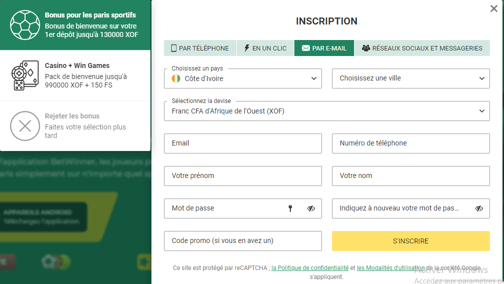 Image montrant comment s’inscrire sur betwinner