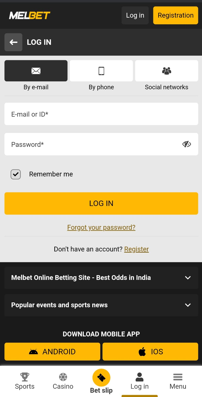 App Login on Melbet