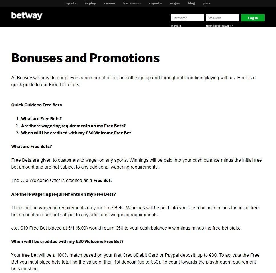 Screenshot of Betway site