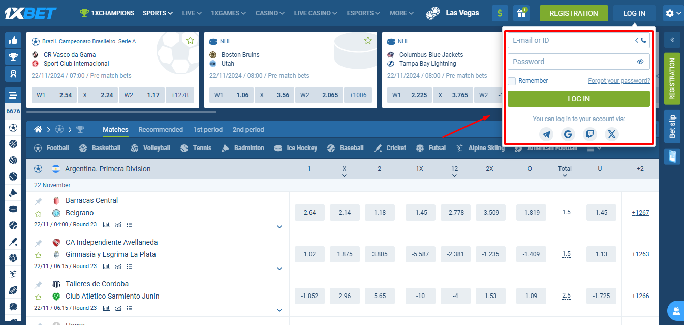 1xBet Login Account