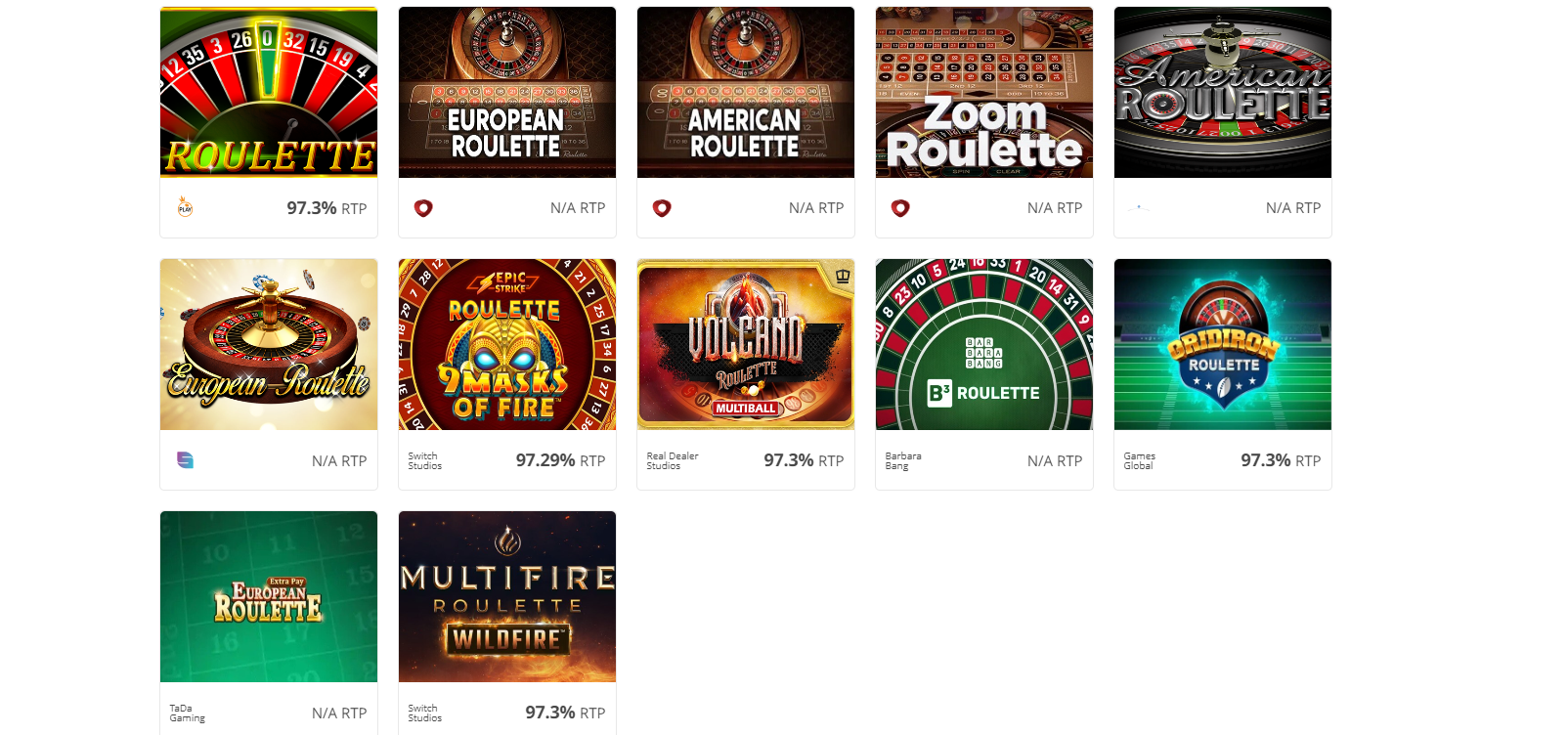 An image showing a variety of live roulette games