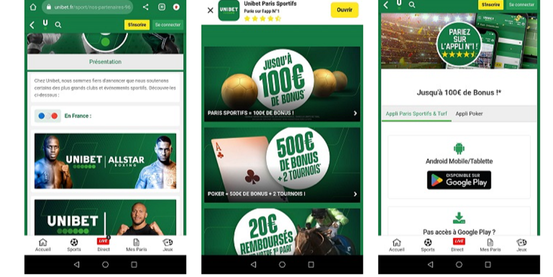 La version mobile d’Unibet