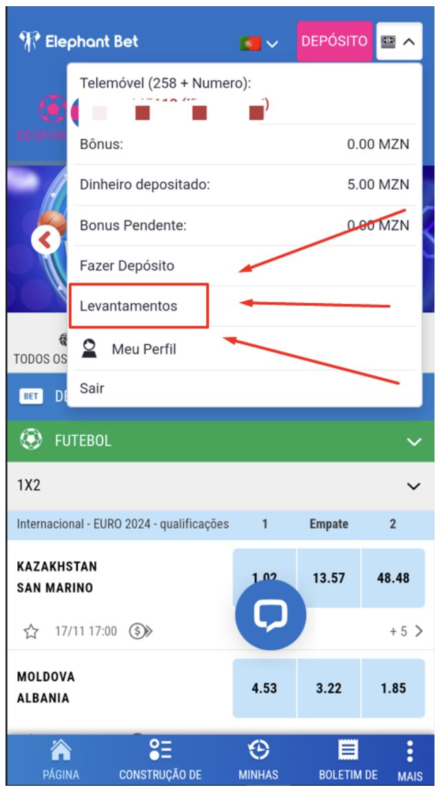 Levantamento na Elephant Bet, passo 2