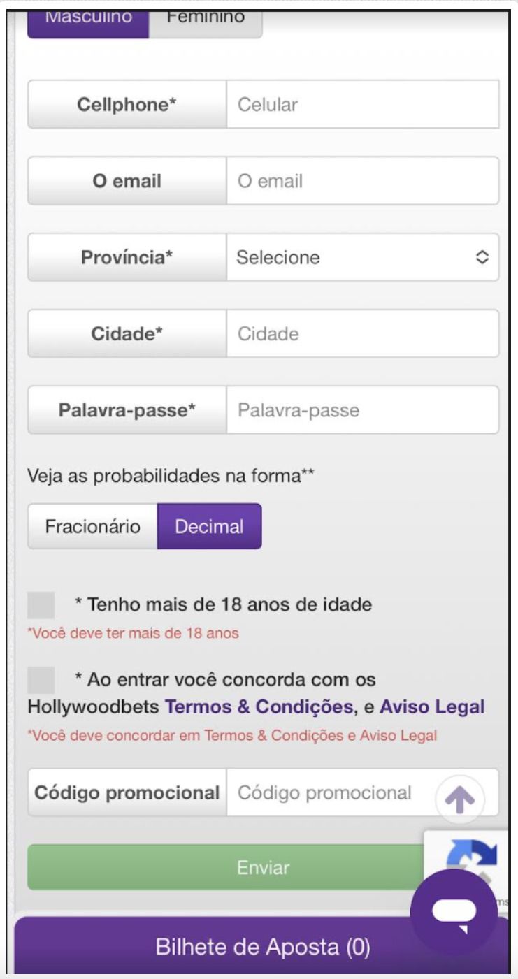 Último passo do registo na Hollywoodbets