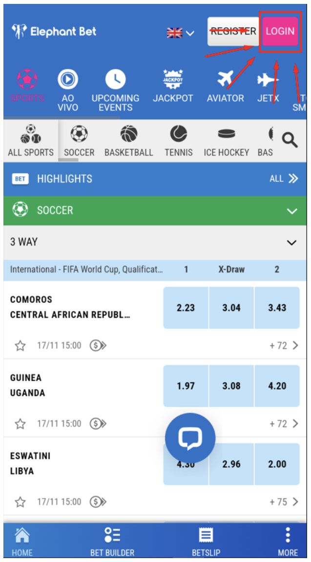 Como fazer login na Elephant Bet? - passo 1