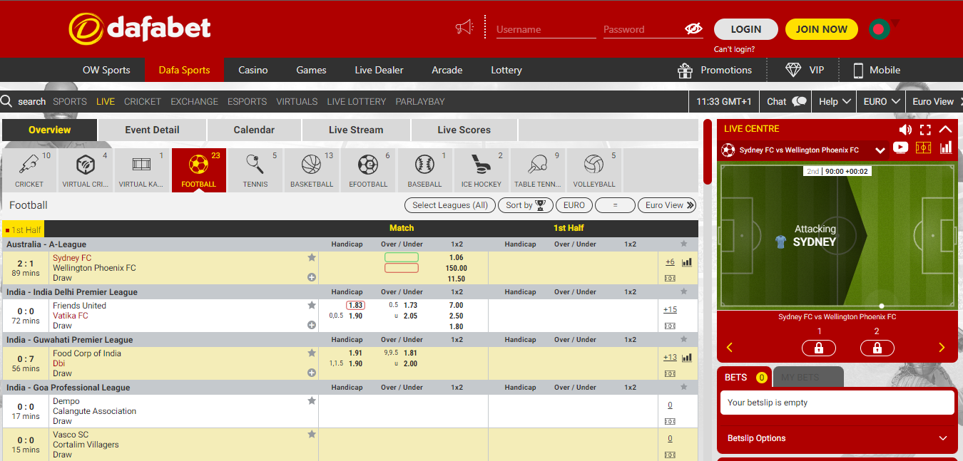 Image of Dafabet Bangladesh  Live Betting page