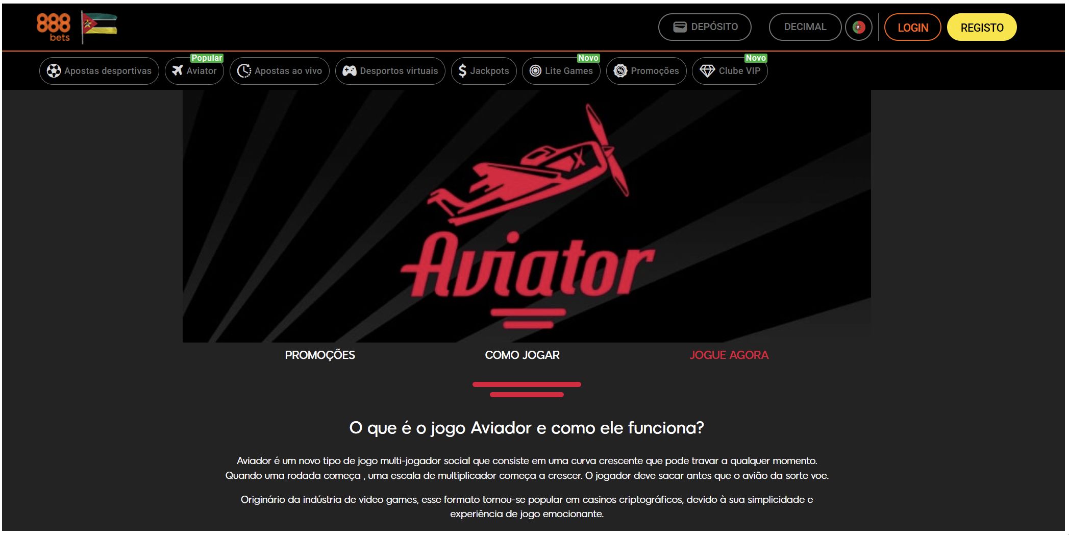 A versão desktop do Aviator na 888Bets