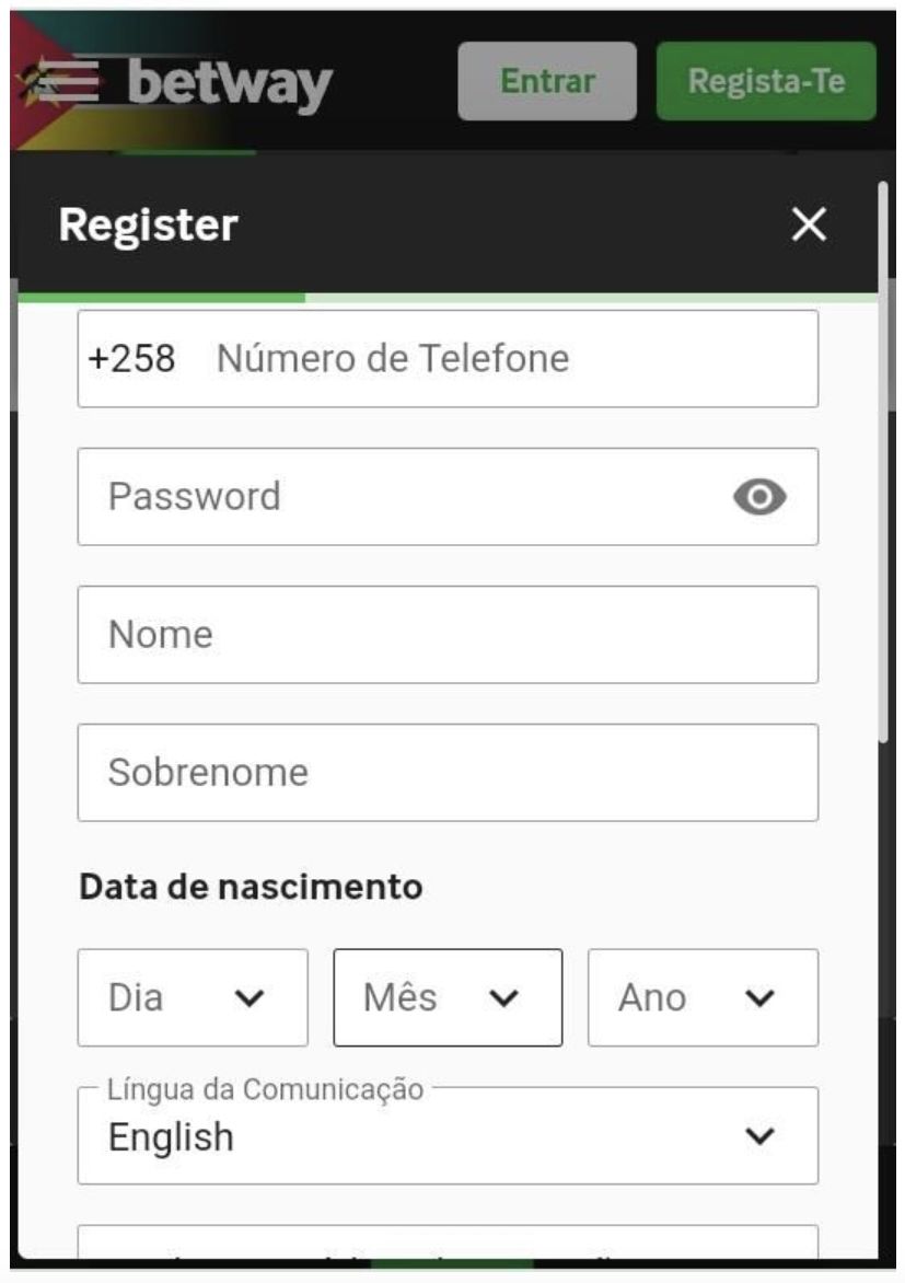 Formulário de registo da Betway