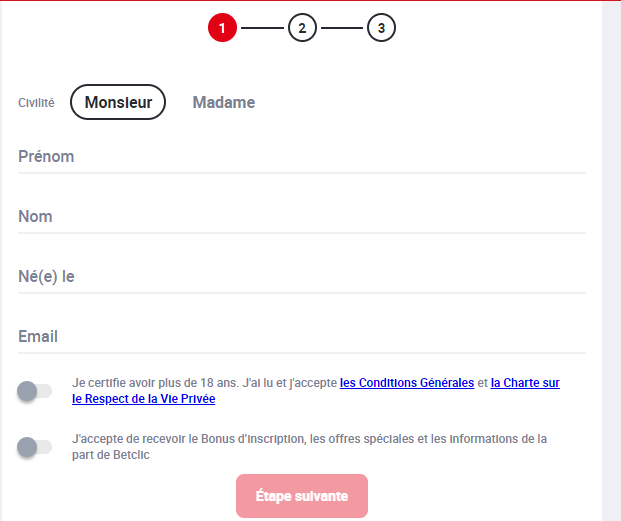 Image montrant les premiers éléments à remplir pour l’inscription