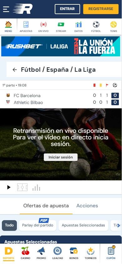 Screenshots de la app de RUSHBET COLOMBIA