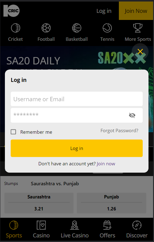  10cric mobile app login