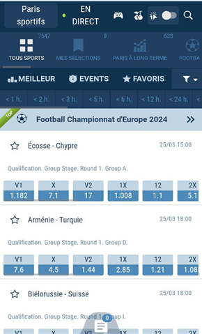 1xBet pour mobile