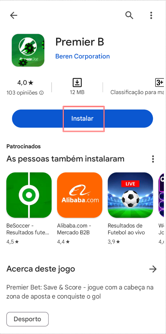 Pesquisa da Premier Bet na Play Store