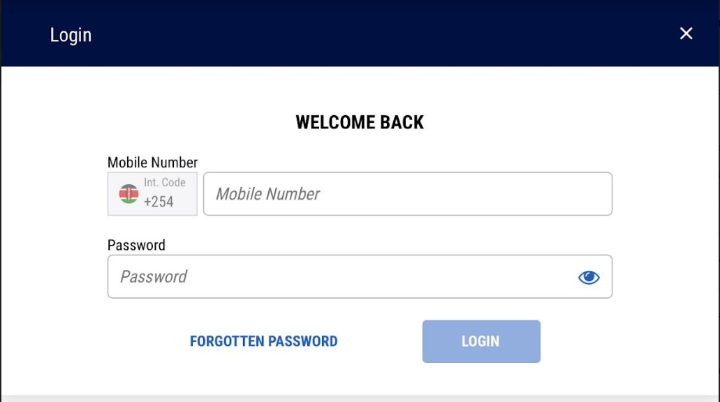 An image of the Betking Kenya login form page