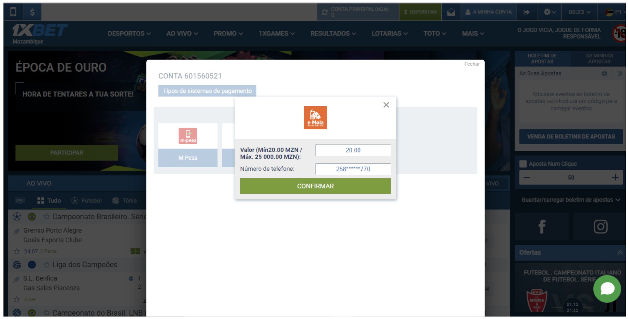 Como depositar na 1xBet online