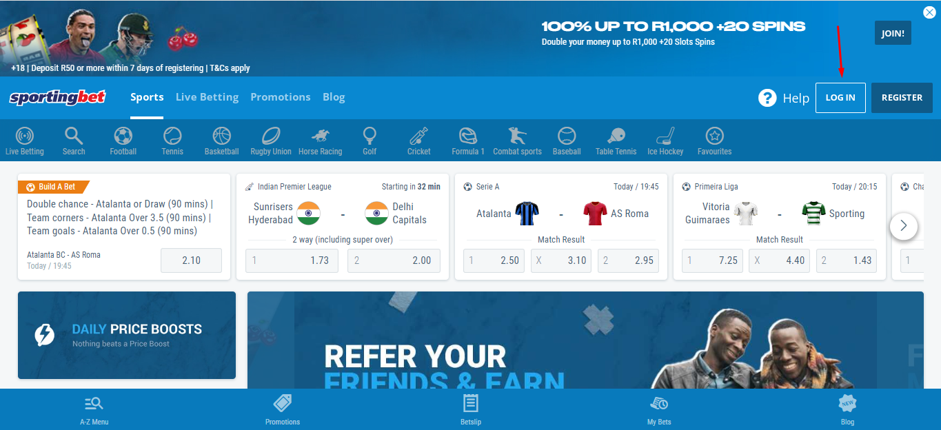 Image of Sportingbet home page