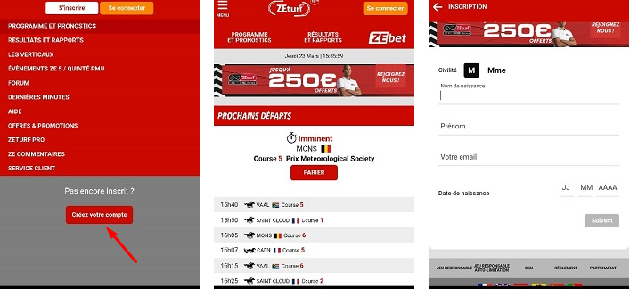 Image de l’inscription sur le site mobile de ZEturf