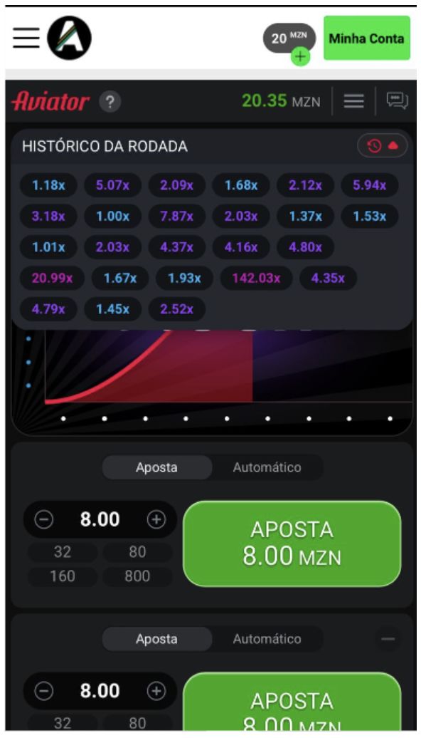 Histórico de multiplicadores finais em rodadas do jogo Aviator na Aposta258 iOS 