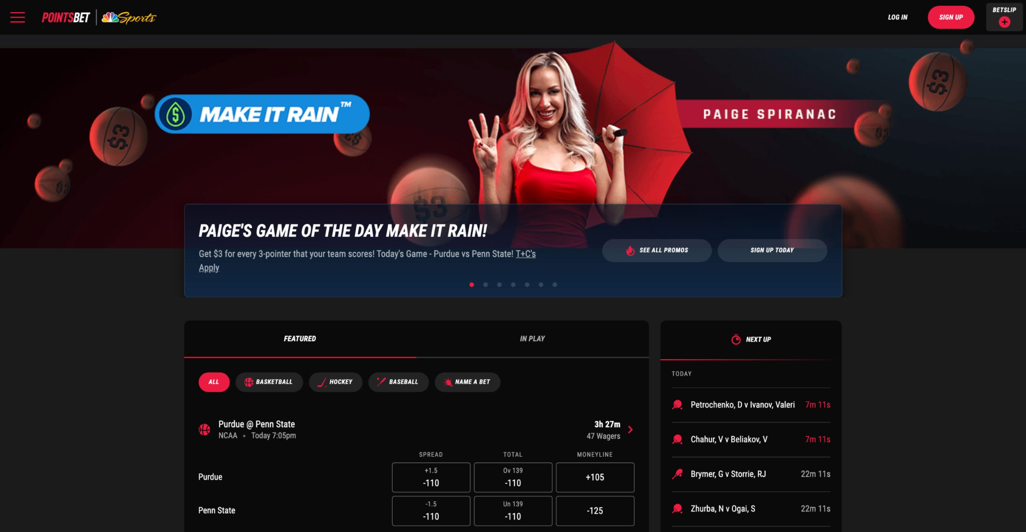 homepage of POINTSBET website
